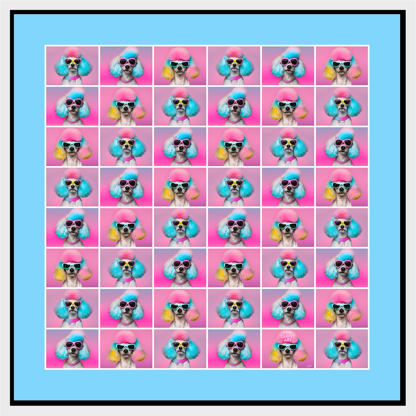 Poodle parade framed canvas